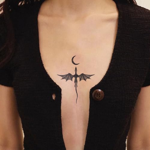 Semi Permanent Tattoos, 2 Sheets Realistic Temporary Tattoos for Women Men Arm, Fake Tattoo Stickers for for Party, Waterproof No Reflective, Lasts 2 Weeks (Flying Dragon Moon & Sun Designs)