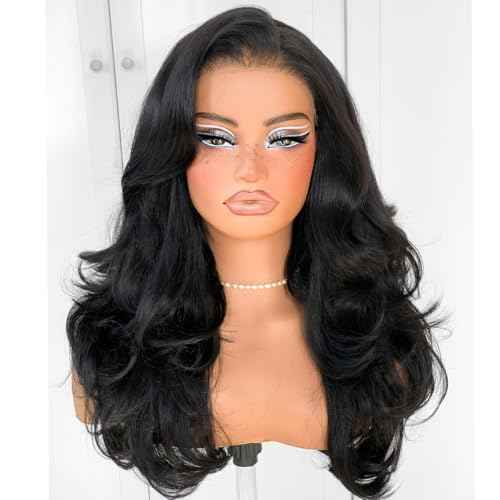 Voluminous Feather Layered Hair Flip Out Preplucked Precision-Precut-cut Ready-to-Go Glueless 13x6 HD Synthetic Lace Front Wig Natural Black Wig
