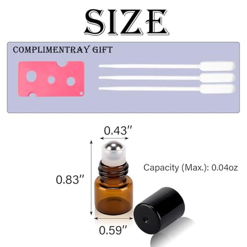 120 Pack 1ml Amber Glass Roller Bottles for Essential Oils