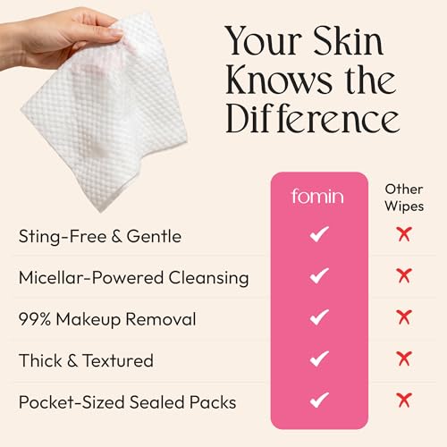 FOMIN Mini Makeup Remover Wipes - Unscented Face Wipes, 64 Count