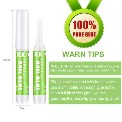 NXJ INFILILA Nail Glue for Press on Nails, Super Strong Nail Tips Glue for Acrylic Broken Fake Nails, Long Lasting Professional Fast Drying Tech Supplies Adhesive 12PCS 0.07OZ/PCS