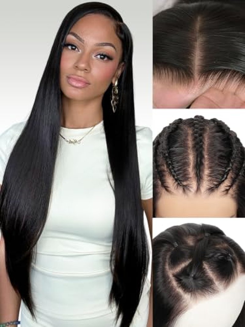 13x6 Lace Front Wig Human Hair 34" Straight Natural Black 200%