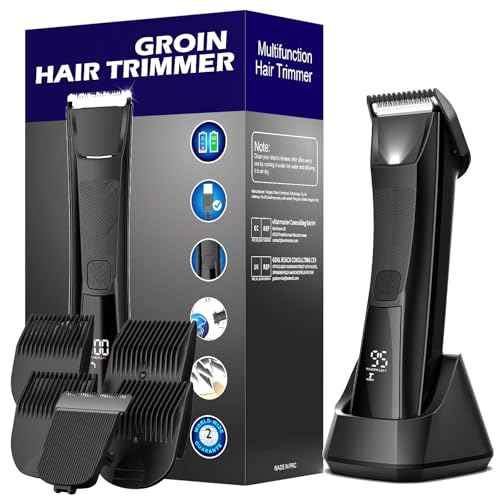 Body Hair Trimmer for Men Pubic Hair Trimmer, Waterproof Cordless Ball Groin Trimme Men with Ceramic Blade, Rechargeable Body Shaver Groomer with Standing Recharge Dock