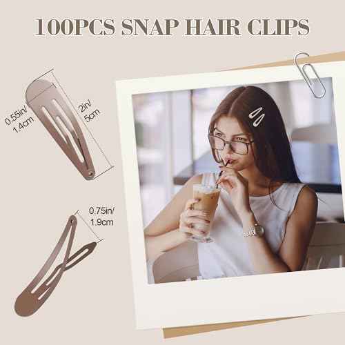 100Pcs Snap Hair Clips Hair Barrettes For Women Girls, No-Slip Metal Hair Snap Clips Accessories, Hairpins Matte 5 Colors, 2 x 0.55 Inch