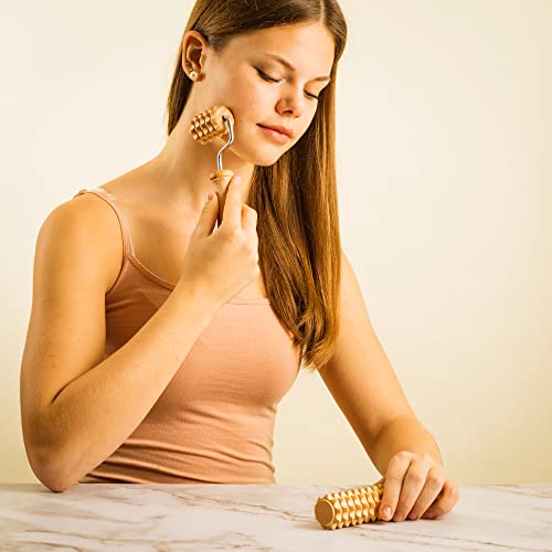 tuuli Body and Face Roller, Multi-Functional Wooden Massage Roller, Helps Ease Muscle Tension and Support Skin Health, Natural Face Massage Tools, Set of 2 (2 piece set A)
