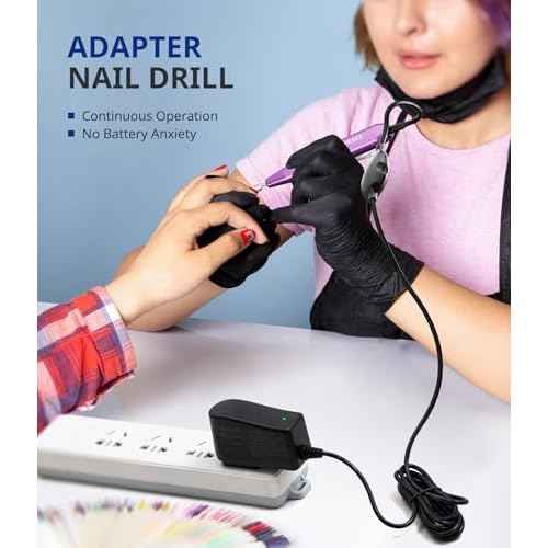 AIRSEE Home Lite Portable Electric Nail Drill Machine with adapter for Beginners, EFile for Acrylic Gel Nails and Manicure Pedicure Polishing Shape, Electric Nail File Kit for Home, Purple
