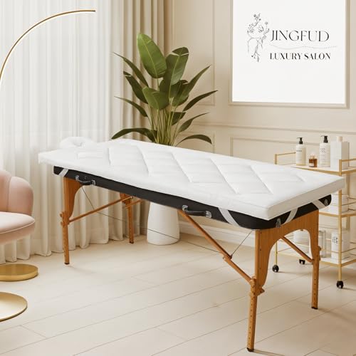 JINGFUD White 3-Inch Plush Lash Bed Topper Set Waterproof Massage Table Cover