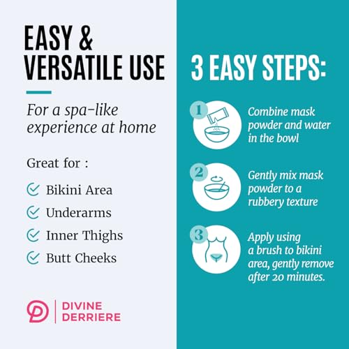 Divine Derriere Vajacial Hydrogel Mask - Snail Mucin Serum & CoQ10 - Post Wax/Shave, Ingrown Hair, Razor Bumps - Hydrating Facial & Vajacial Peel-Off Hydro Jelly Powder Mask (Full Kit)