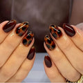 Tortoise Shell Press On Nails Short Oval Brown Glossy 24Pcs