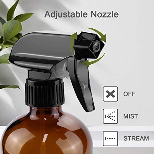 16oz Glass Spray Bottles for Cleaning & Hair - Refillable with Adjustable Nozzle