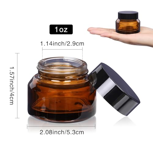 1 oz Amber Glass Cosmetic Jars with Lids - 3 Pack Small Cream Containers