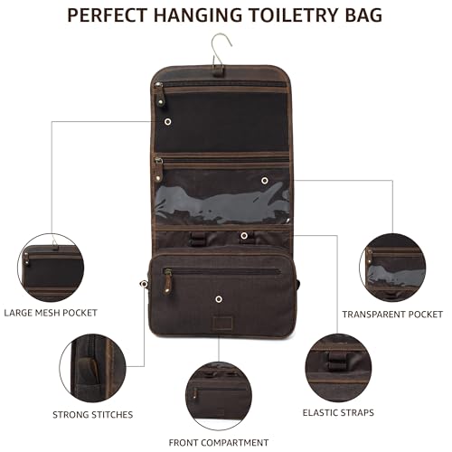 LEATHER VILLAGE Hanging Leather Toiletry Bag for Men ? Handcrafted Vintage Premium Travel Dopp Kit with Waterproof Lining, Shaving Organizer and Shower Bathroom Essentials Case - Brown