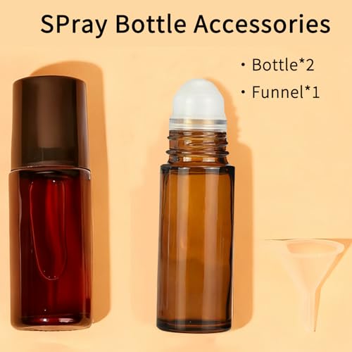 2 Pack Large Amber Glass Roller Bottles with Funnel - 30ml