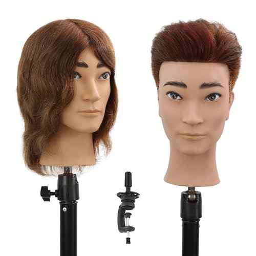 Stancia Barber Mannequin Head Male, Mannequin Head Human Hair for Practicing Haircut, Cosmetology Mannequin Head with 100% Human Hair