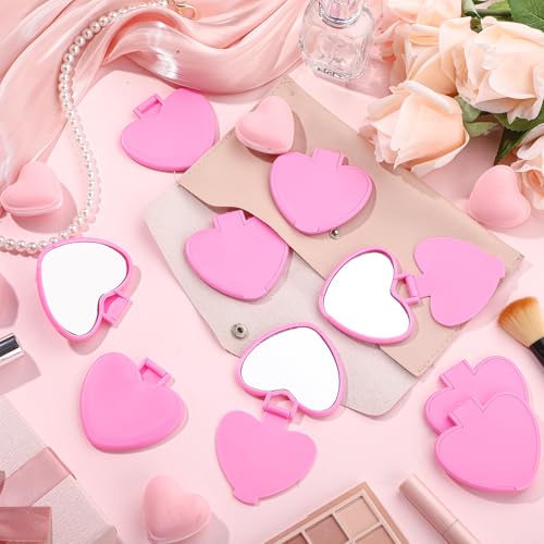 Geetery 48 Pcs Compact Mirror Bulk Gifts Heart Shaped Mini Pocket Folding Portable Travel Makeup Purse Mirror for Women Friend Bestie Mother's Day Party Favor(Light Pink)