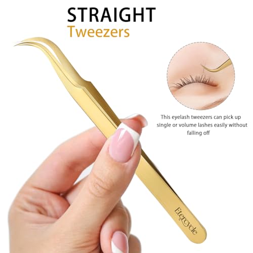 Etercycle Eyelash Extension Tweezers Set - 3 Precision Stainless Steel Tools