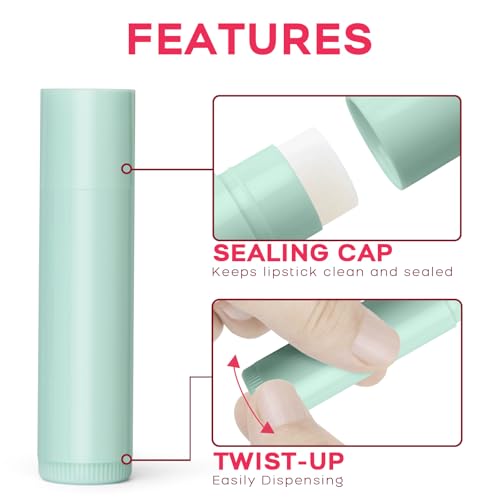 JuLand 50 Packs Empty Lip Balm Tubes 5.5ml - Refillable Round Lipstick Containers and BPA Free, Leak-Free Lip Balm Empty Containers for DIY, White