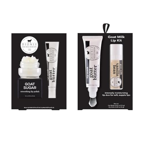 Dionis Goat Milk Lip Care Set ? Original Sugar Lip Scrub & Overnight Mask + Vanilla Bean Overnight Lip Mask & Balm Duo for Deep Hydration and Chapped Lip Repair
