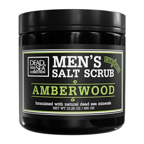 Dead Sea Collection Amber Wood Salt Body Scrub for Men - Large 23.28 OZ - with Pure Oils and Dead Sea Minerals