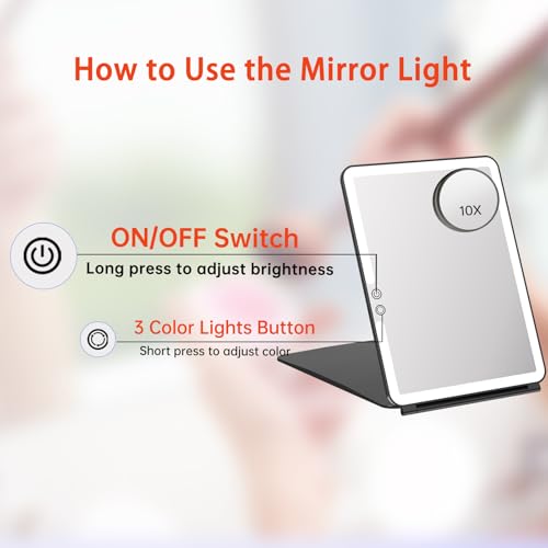 FUNTOUCH 10x7.5 Portable Makeup Mirror with Light, Rechargeable LED