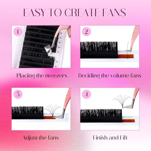 FADLASH Easy Fan Lash Extensions C D Curl Blooming Volume Eyelash Extensions 8-25mm Volume Lashes Self Fanning Eyelashes Extensions Supplies Lash Tray (0.07D, 14mm)