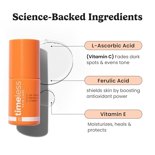 Timeless Skin Care Vitamin C Serum with Vitamin E & Ferulic Acid - Brightening Serum - for Oily & Dry Skin - Fragrance-Free - 1.7 Fl Oz