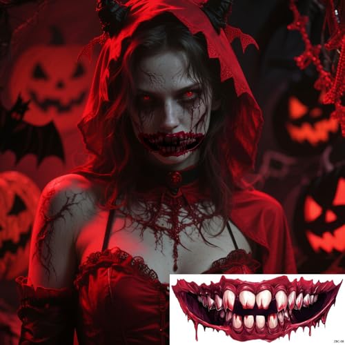 Halloween Red Mouth Temporary Tattoos, 10-Piece Clown Face Stickers