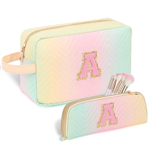 Personalized Initial Makeup Bag Waterproof Leather Cosmetic Bag Travel Toiletry Bag, Valentine¡¯s Day Gift Makeup Organizer Case & Makeup Pouch for Women Teen Girls Mom Girlfriend Wife