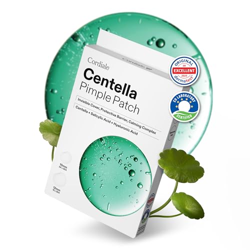 Cordiale Centella Pimple Patches with Salicylic Acid & Hyaluronic Acid, Hydrocolloid Acne Spot Patches for Face & Chin, Invisible Zit/Blemish Stickers, Korean Skin Care (78 Count, 2 Sizes)