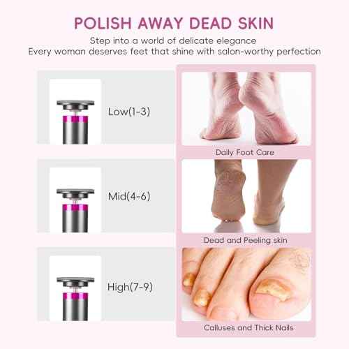 Electric Foot Callus Remover,Professional Foot Glass Sanding Machine with 9 Speed Settings, Type-C Charging, 3 Replaceable Rollers, Pedicure Tools with 30 Sandpaper Discs for Dead Skin-Black