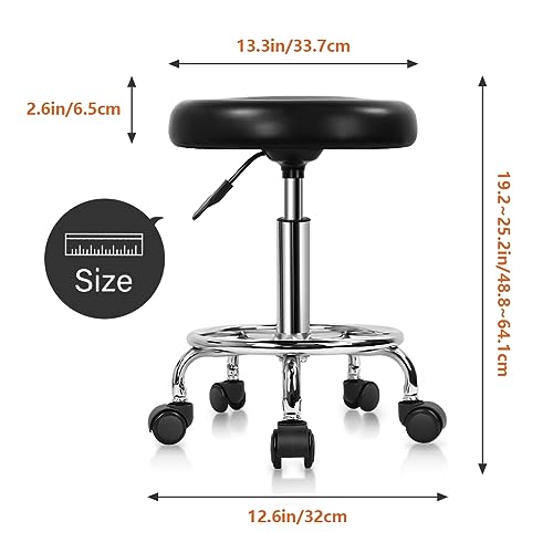 KKTONER PU Leather Rolling Stool with Footrest Height Adjustable
