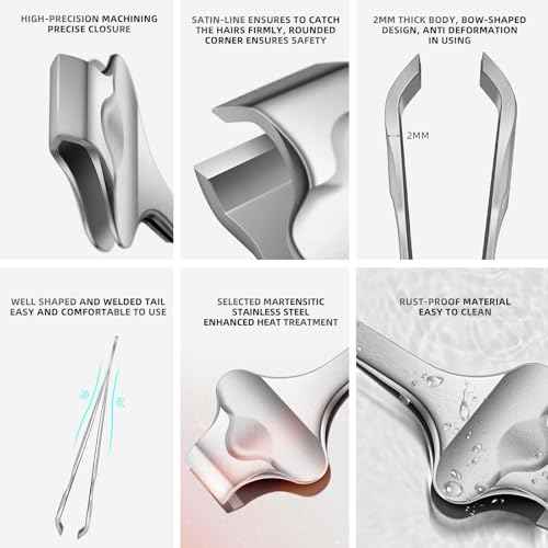 Butterfly Beard Tweezers, Hair Plucking, Fine Hair Removal Tweezers, Eyebrows Tool, Stainless Steel, 20mm Wide Tips, Anti-Slip Slot, Brown PU Case 1Pack