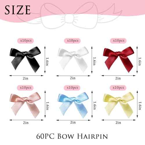 YONOY 60Pcs Mini Cute Bow Hair Clips for Women Girls,Small Hair Clips Solid Color Hair Ribbon Alligator Clips Barrettes Pins Metal Y2kHair Accessories
