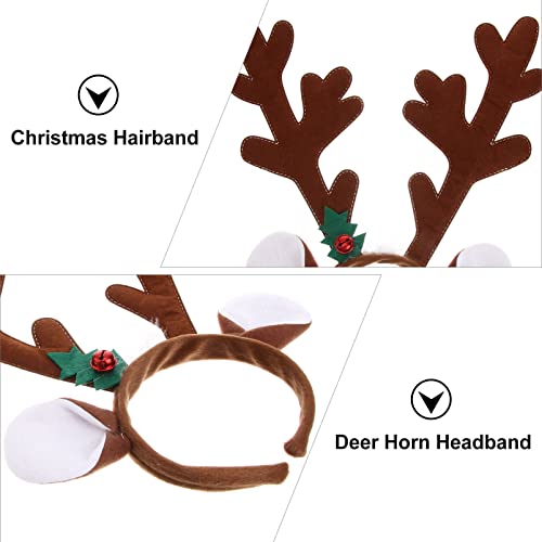 Garneck ANTELER HEADBAND - Christmas Antler Hair Hoops, Velvet Cloth Headband with Antler&Chimes for Christmas Party (Dark Brown)