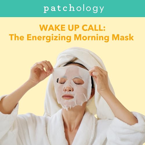 Patchology Wake Up Call Caffeine Facial Sheet Mask ? Hydrating Face Mask with Caffeine, Orange Extract & Ginseng ? Helps Refresh and Depuff Skin in 10 Minutes ? Morning Skincare (4 Count)