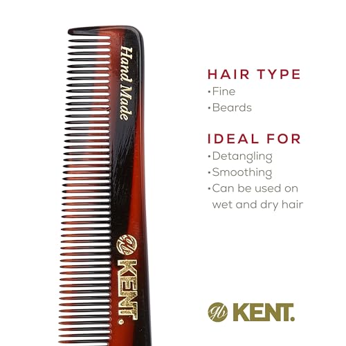 Kent R18T Handmade Fine-Tooth Hair and Beard Styling Comb for Men With Fine Hair - With Thumb Grip, Saw Cut, Hand Polished, Made in England