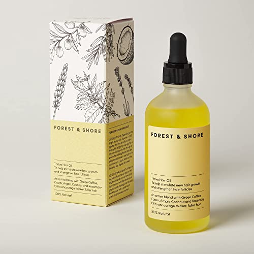 Forest & Shore Thrive Hair Growth Oil - Natural Hair Serum for Damaged Hair, Caffeine, Biotin & Argan, 100ml