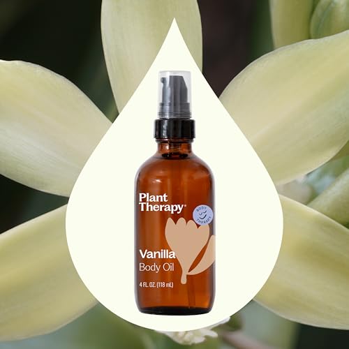 Plant Therapy Vanilla Body Oil 4 oz Sweet & Soothing Vanilla Scent, Locks in Moisture for Supple, Radiant Looking Skin, Promotes Skin Elasticity