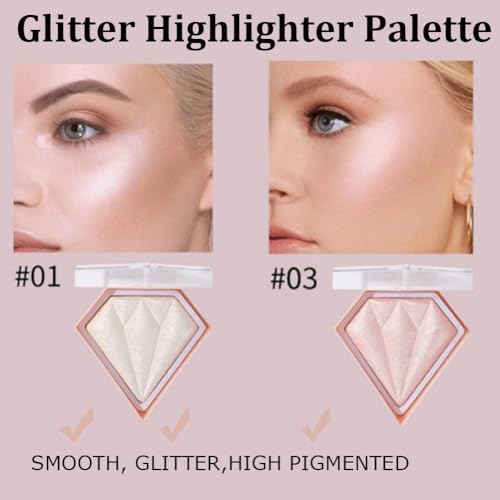 White Highlighter Makeup Palette, Face Highlighter Palette Glitter Highlighter Palette Shimmer Highlighter Powder for Face Cheek Illuminator Iluminadores de Maquillaje (01)
