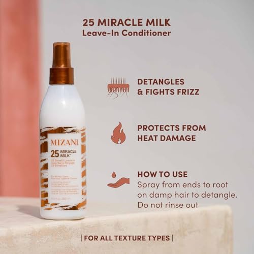 Mizani 25 Benefit Miracle Milk - Leave in Conditioner for Curly Hair, With Coconut Oil, Curl Detangler Spray, Anti Frizz Heat Protectant, No Drying Alcohols, Paraben-Free