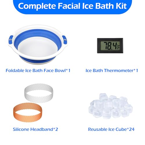 Facial Ice Bath Kit - Foldable Ice Bowl with Reusable Cubes for Cold Plunge (Blue)