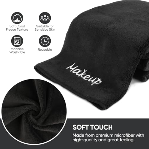 Makeup Remover Cloth, 12 Pack Black Facial Wash Cloths, Soft Coral Fleece Microfiber Towels for Face, Hand, and Bathroom(13" x 13")