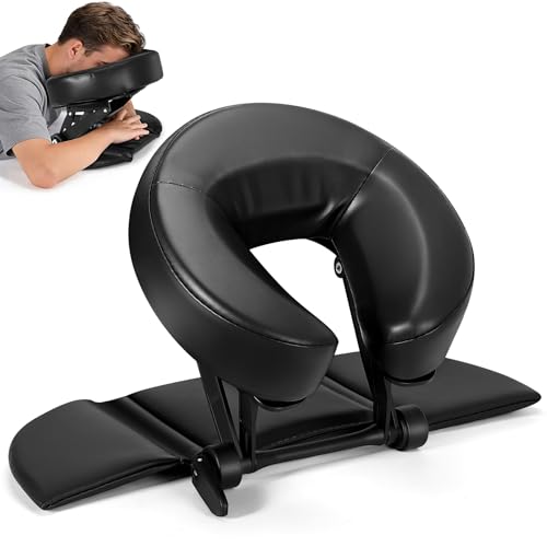 Face Down Tabletop Massage Kit, Adjustable Massage Headrest Face Cradle with Hand Rest Pad Universal Table Face Pillow for Office Desk & Spa Table Bed, Portable Ergonomic - Black