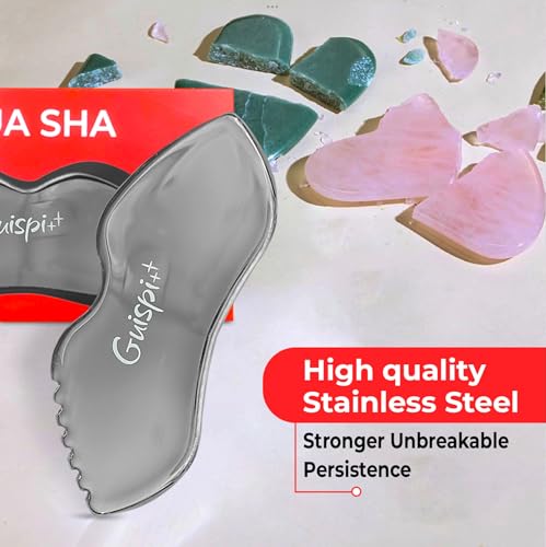 Gua Sha Facial Tools Stainless Steel guasha Tool for face Massage Scraper Tool gua sha Stainless Steel face Tools for Skincare Silver Facial Lip Tool, Facial Tension