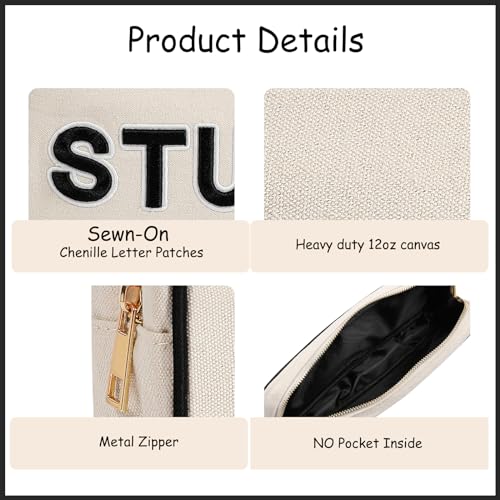 uekeboag 3Pcs Canvas Chenille Letter Medicine Makeup Bag, Small Travel Washable Organizer Bag for Purse with Zipper, Cute Personalized Gift Pouch For Women and Girls(3Pcs Bags)