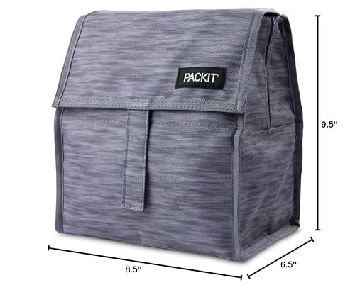 PackIt Freezable Lunch Bag, Charcoal Space Dye, Built with EcoFreeze Technology, Foldable, Reusable, Zip and Velcro Closure with Buckle Handle, Perfect for School and Office Lunches