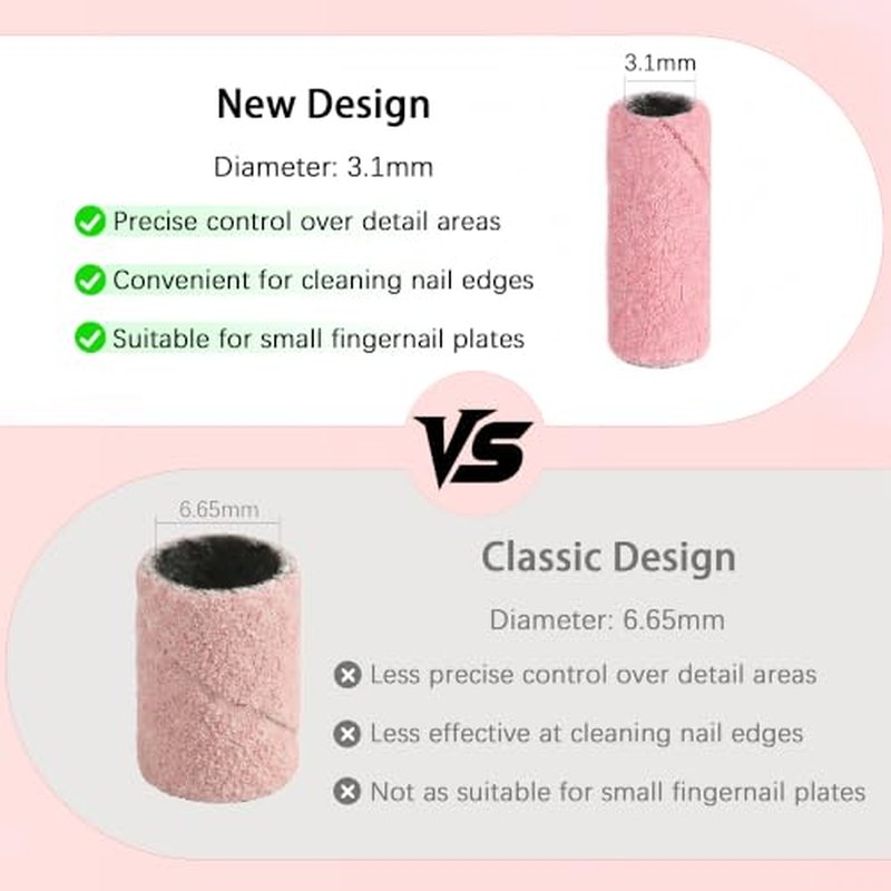200 Pcs Pink Nail Drill Bits Sanding Bands 240 Grit & Mandrel