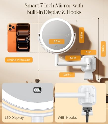 Gospire Wall Mounted Makeup Mirror with 10X Magnification & LED Light