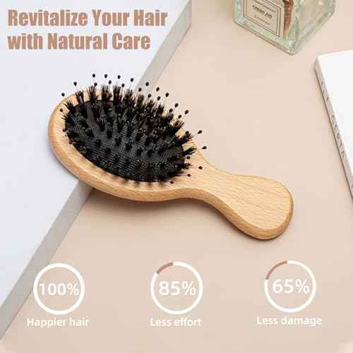 Mini Boar Bristle Hair Brush - Travel Size Mini Hair Brush for Detangle Massage Add Shine, Toddler Hairbrush Perfect for Baby Kids Men Women for Thick, Curly, Thin, Long, Short, Wet or Dry Hair