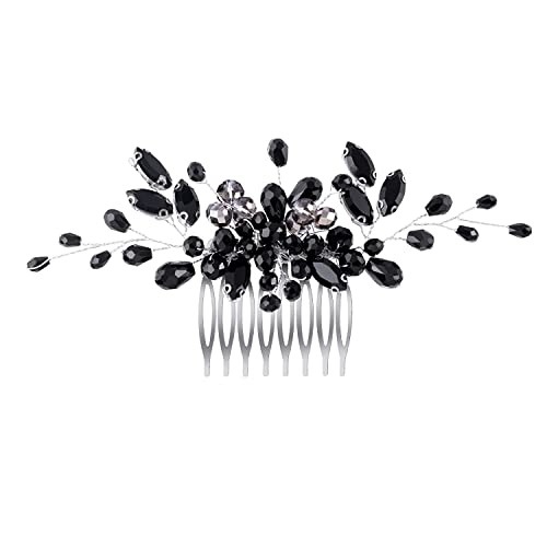 Black Teardrop Rhinestone Hair Comb - Bridal Wedding Hairpiece
